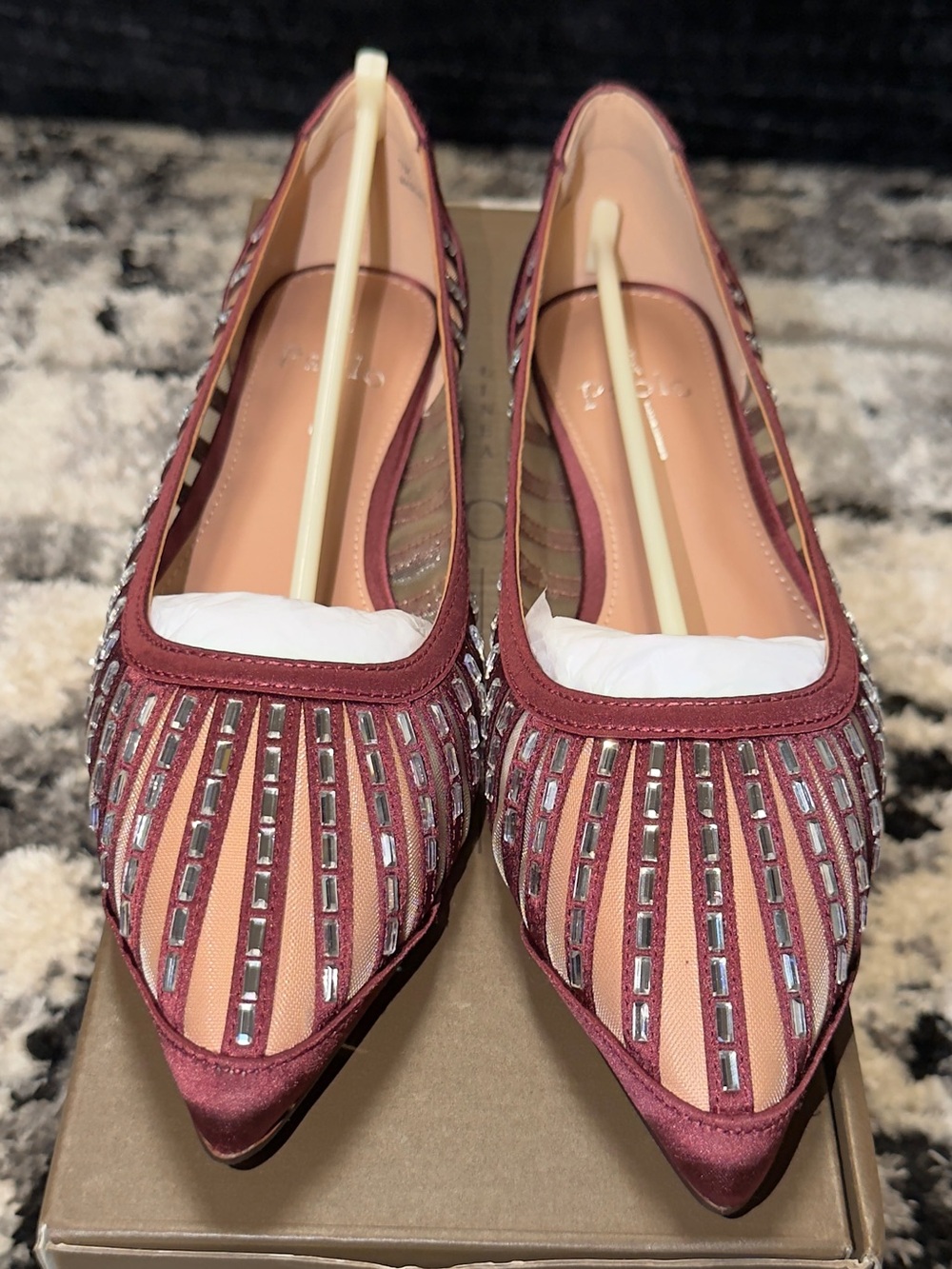 Paolo Burgundy Pointed Toe Embellished Flats